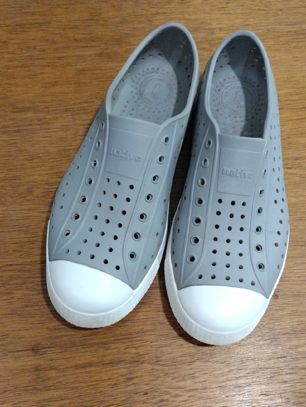 Native Gray Slip-On Sneakers with White Toe Caps